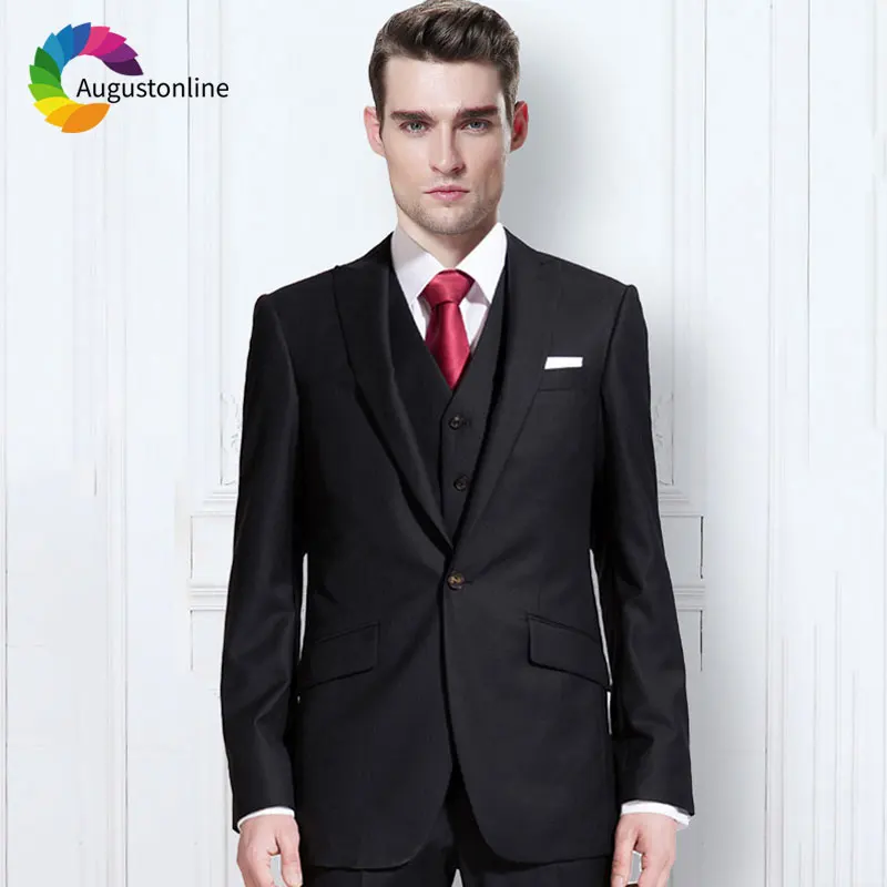 

Custom Made Black Men Suits for Business Peaked Lapel Slim Fit Formal 3Piece Blazer Groom Tuxedo Prom Wear Male Jacket Pant Vest