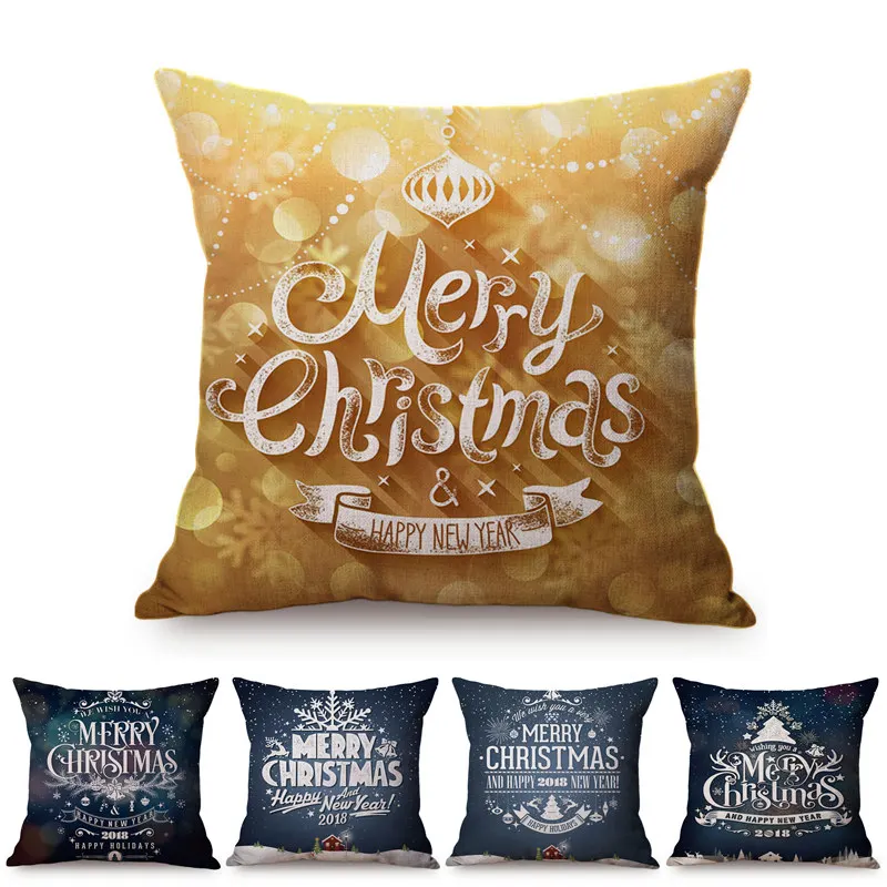 2021 Christmas Home Decoration Throw Pillow Case Nordic Style Happy New Year Letter Christmas Tree Decorative Sofa Cushion Cover