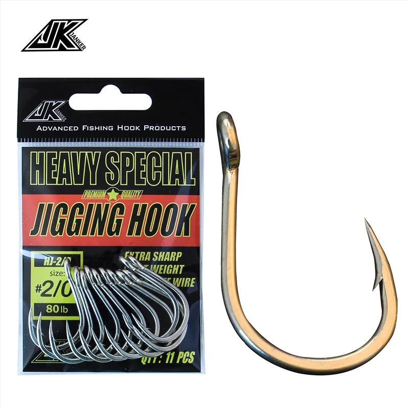 JK 5pack 4X Strong Jig Hook 1/02/03/05/07/09/0 High Carbon Steel Hook Eyes Ringed Fishhook Mustad Deep Ocean Fishing Heavy Cast