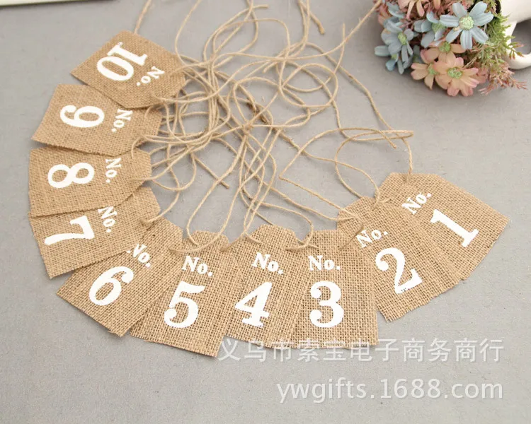 

10sets jute Hessian burlap Table Number table cards from 1 to10 rustic wedding centerpieces decor vintage wedding decoration