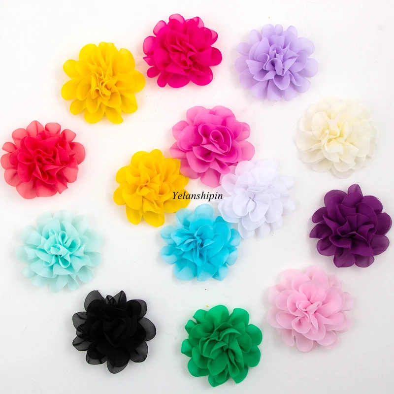 1PC 10cm 14 Colors Vintage Fluffy Chiffon Hair Flowers Clips For Girls Hair Accessories Handmade Fabric Flowers For Headband