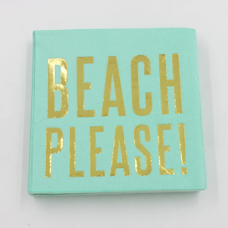 [RainLoong] 3Plys Beverage Gold Foil Paper Napkin Beach Please Party Tissue Napkin Serviettes Decoupage 25cm*25cm