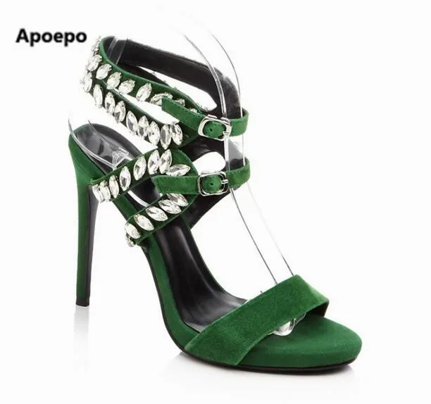 

Newest brand blue suede high heel sandal bling bling crystal embellished summer gladiator sandal sexy open toe cutouts sandal