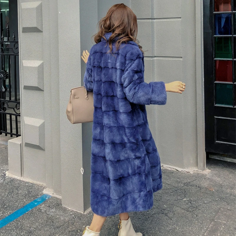 

2023 New Fashion Coat Women Real Mink Whole Fur Women X-Long Coat Winter Slim Warm Female Mink Fur Long Turn-down Collar Jacket