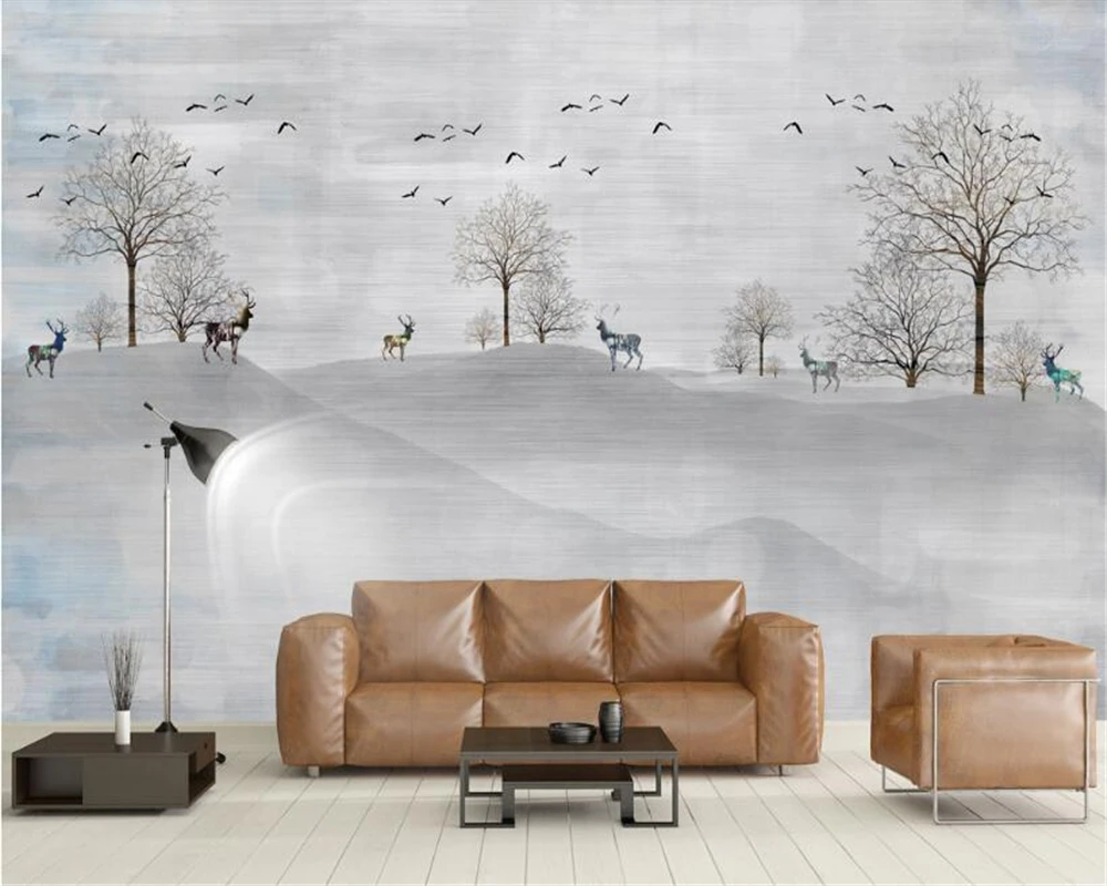 beibehang Modern minimalist Chinese style wallpaper Nordic simplicity Elk flying bird forest background wall papers home decor