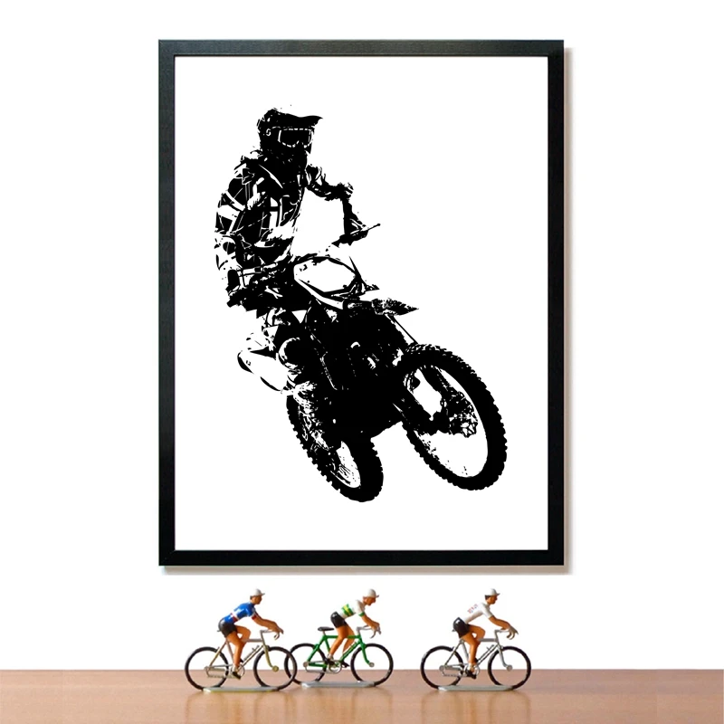 Motocross Rider Posters Canvas Art Prints Black and White Motorcycle Racer Modern Art Painting Boys Room Home Wall Art Decor
