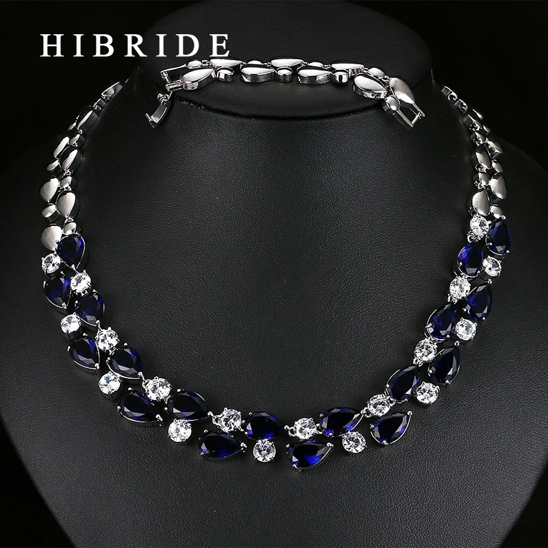 HIBRIDE Fashion Jewelry White Red Green Blue Muticolor Cubic Zirconia Necklaces For Women Top Quality Ladies Necklace N-18