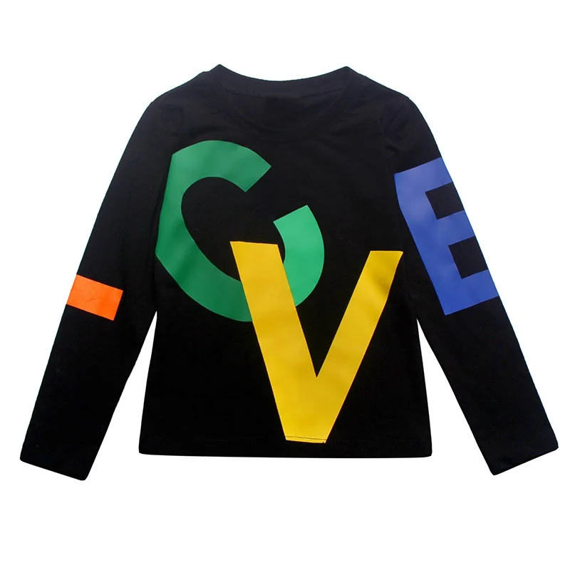 COOTELILI 90-150cm Black T-Shirt Children Tops Letter Kids Clothes Long Sleeve T Shirt Toddler Boys Spring Clothing Costume