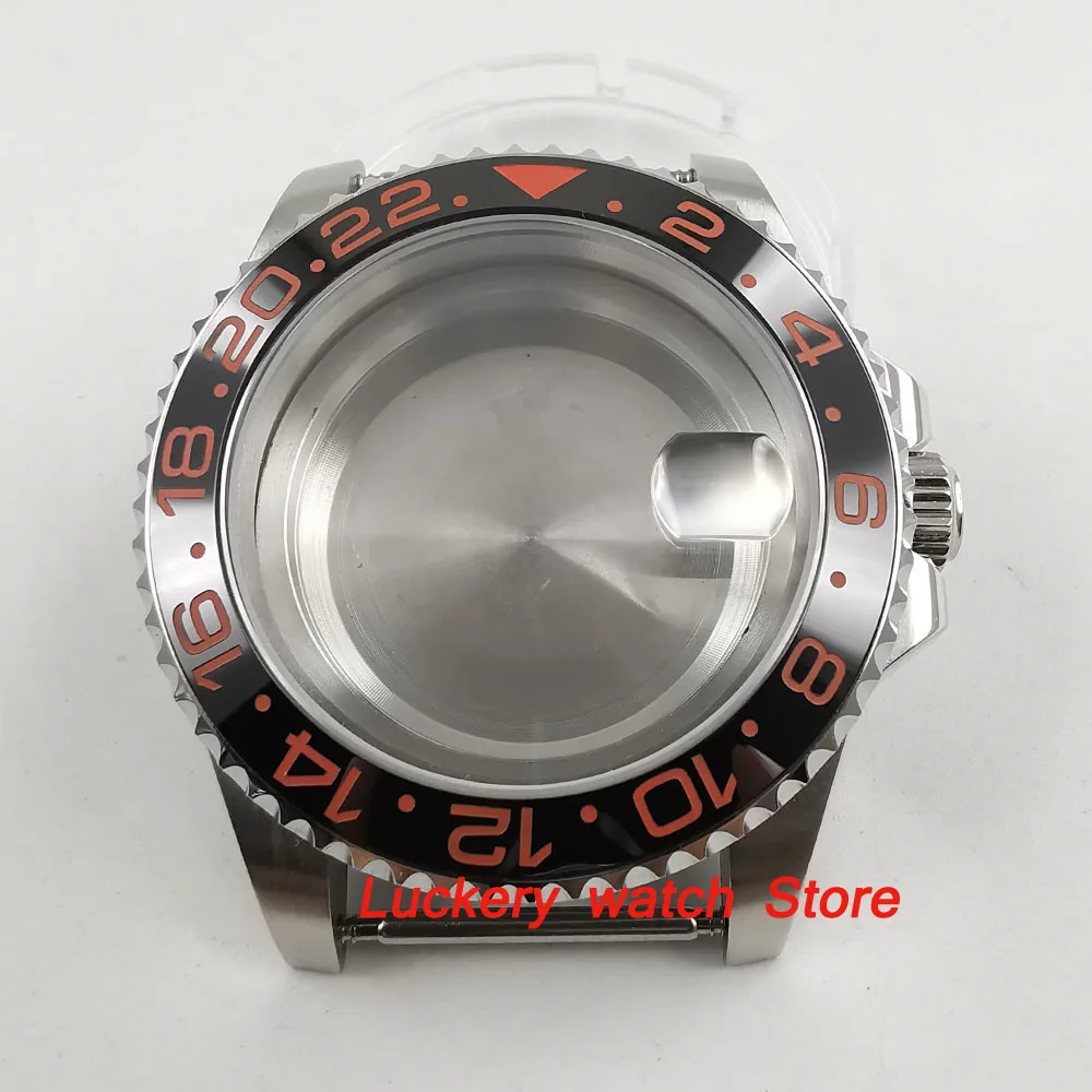 

40mm GMT Sapphire glass black ceramics bezel 316L stainless steel Watch Case fit ETA 2836 moyota 8215 movement-BK39