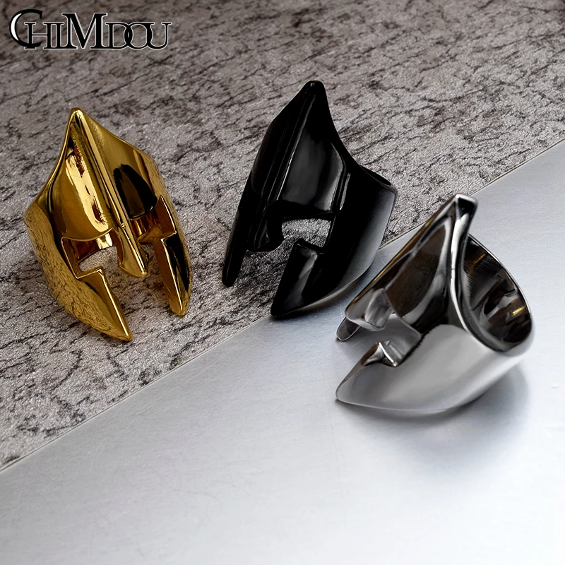 CHIMDOU Black&Silver Color Stainless Steel Ring 2022 Party Spartan Helmet Ring Men Jewelry New Arrival PUNK Anillos Mujer