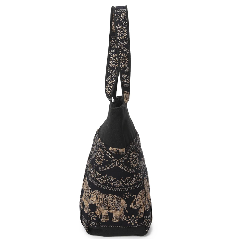 Annmouler Large Capacity Shoulder Bag Elephant Printed Women Tote Bags Canvas Patchwork Handbags Top Handle Cotton Totes