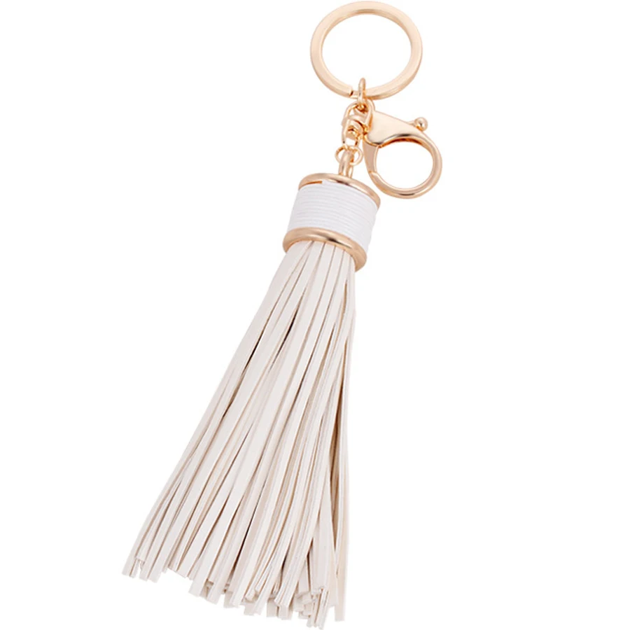 Zinc Alloy Casual PU Leather Tassels Keychain Bag Pendant Metal Car Key Chain Ring Holder Creative Women Jewelry Gift R243