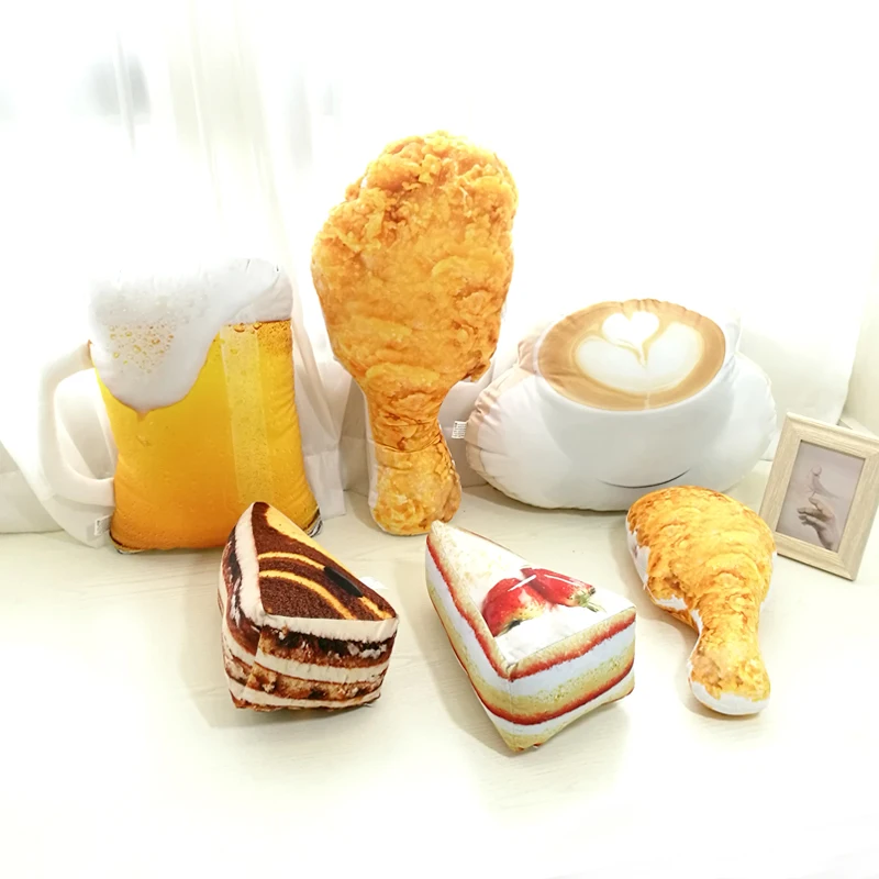 Drop Shipping Simulation Food Shape Pillow Creative Cake Coffee Beer Plush Toys Stuffed Cushion Home Decor Gifts
