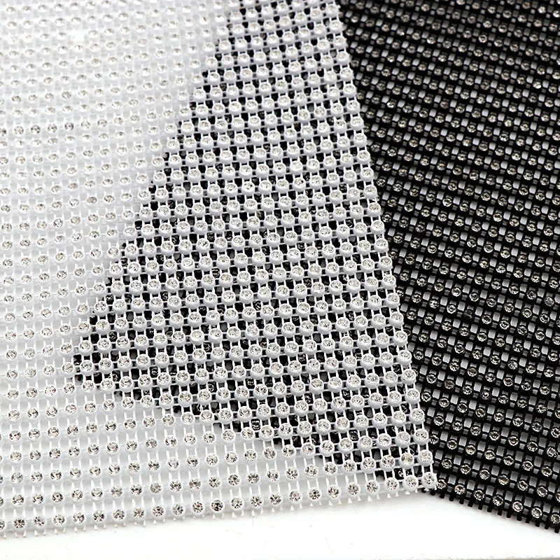 30 Rows 0.5 Yard 3mm Black/White Rhinestone Mesh Trim (With Rhinestone) ABS Plastic Sew On For DIY Craft Jewelry Decoration