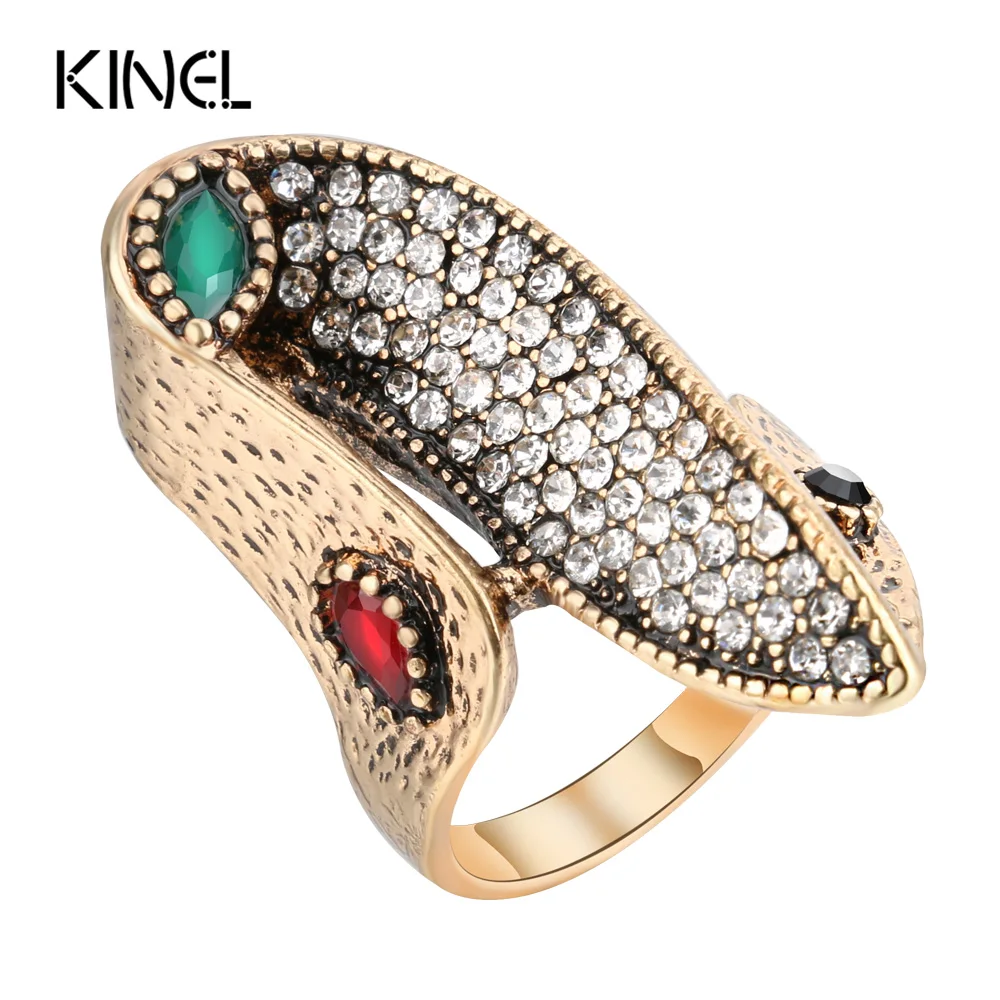 Kinel Unique Rings Fashion Gold Covered 5 Rows Crystal Antique Ring For Women Vintage Party Engagement Jewelry 2017 New