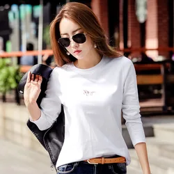 Winter Long Sleeve Shirt Women Tops Tees O-neck Kawaii Embroidery Women's T-shirts Cotton Solid Female Tshirts Casual Pullovers