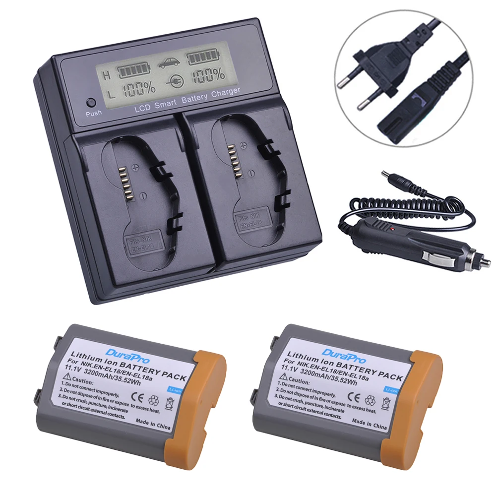 

DuraPro 2Pc 3200mAh EN-EL18 EN-EL18a Battery +LCD Dual Fast Charger for Nikon Z9,D4,D4S,D5 Digital SLR Camera