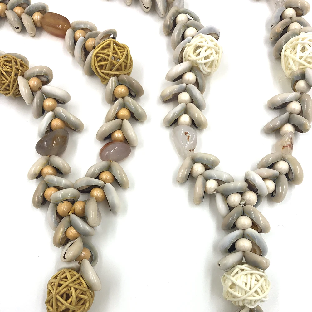 New Handmade Cowrie Shell Beaded Chain Necklace Bohemia Boho hollow Pompoms Long Fringe Tassel Pendant Necklace For Women Summer