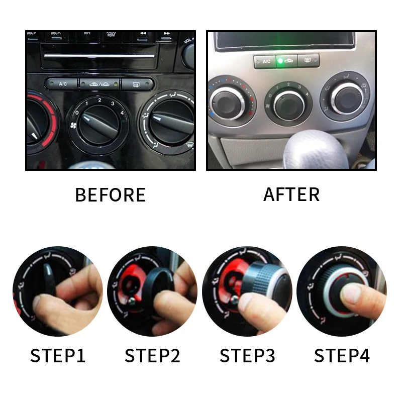 3pcs/set Aluminum Alloy air conditioning knobs switch knobs heater climate control buttons For Mazda 6 2006 to 2015 ac knob