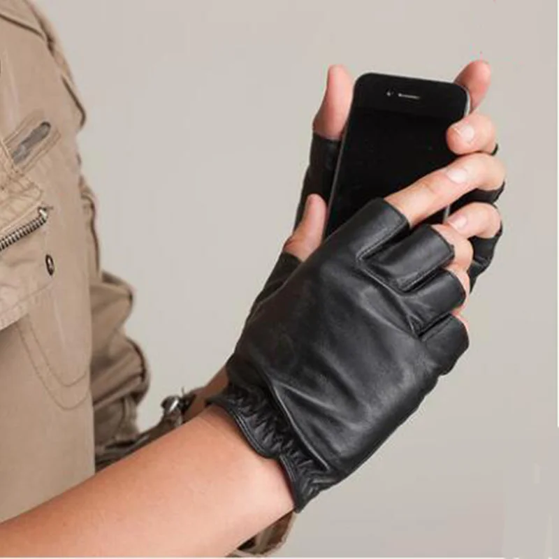 New Fashion High Quality Unisex Women Men Half Finger Genuine Leather Motocycle Fingerless Sheepskin Gloves  S75