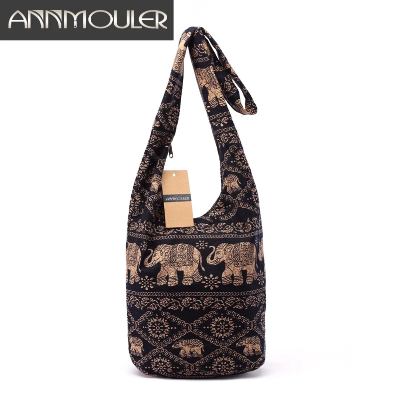 Vintage Women Mochila Cotton Shoulder Bag Bohemian Style Messenger Bag Elephant Print Crossbody Bag Bolsas Soft Ladies Bag