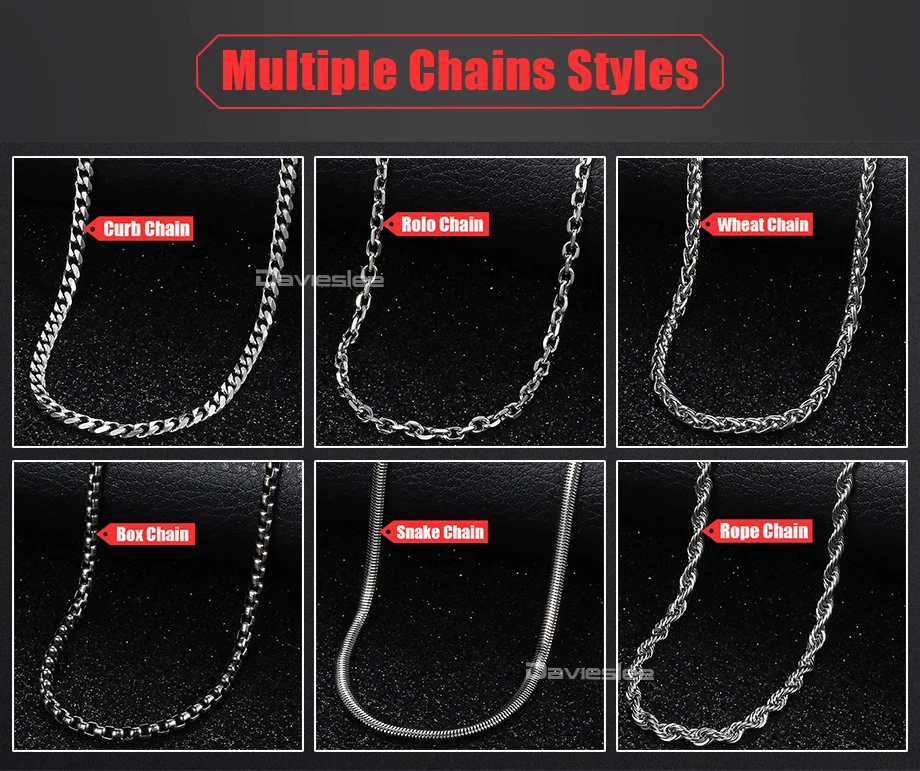Davieslee Chain Necklaces For Men Stainless Steel Silver Color Rolo Wheat Box Snake Chains Mens Necklace 3mm 18-26inch LKNN1 image 5