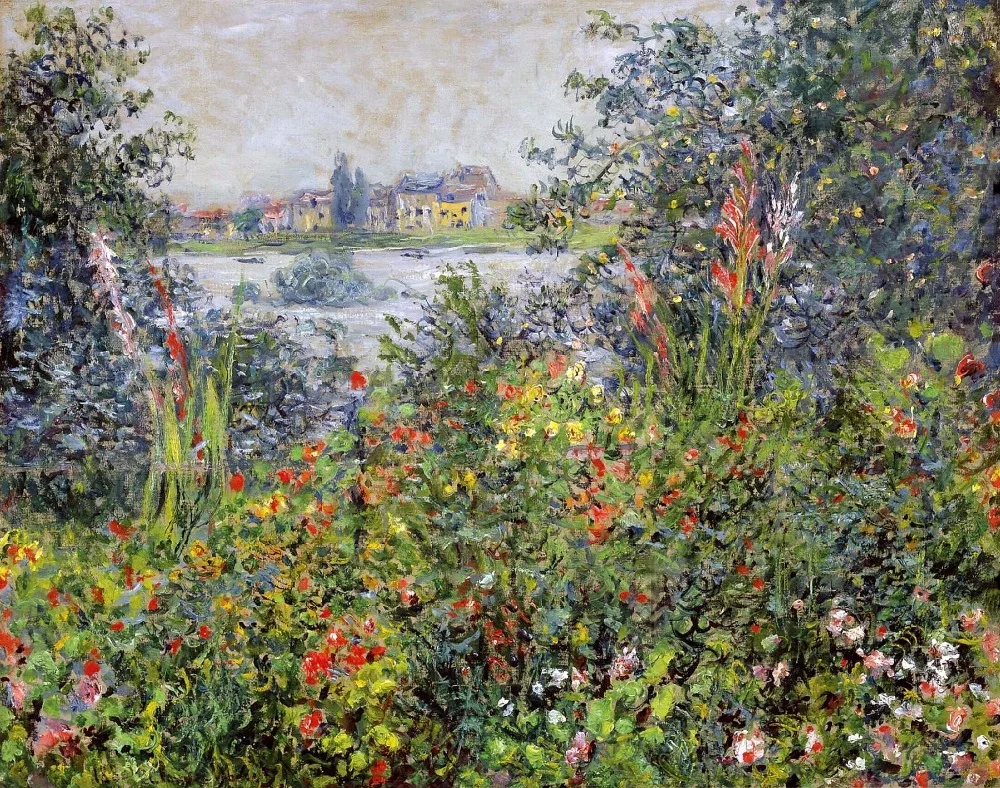 

100% handmade landscape oil painting reproduction on linen canvas,-flowers-at-vetheuil by claude monet,free DHL Shipping