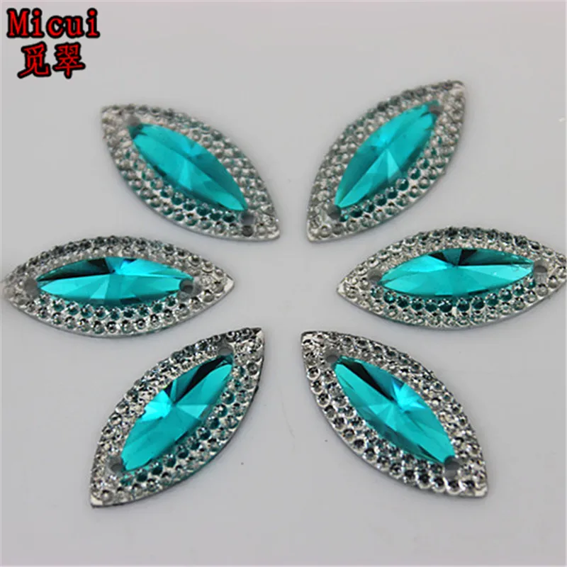 Micui 50pcs 11*24mm Dual color Horse eye Resin Rhinestone Crystal Flat Back Beads Sew On For DIY Wedding Decoration ZZ533