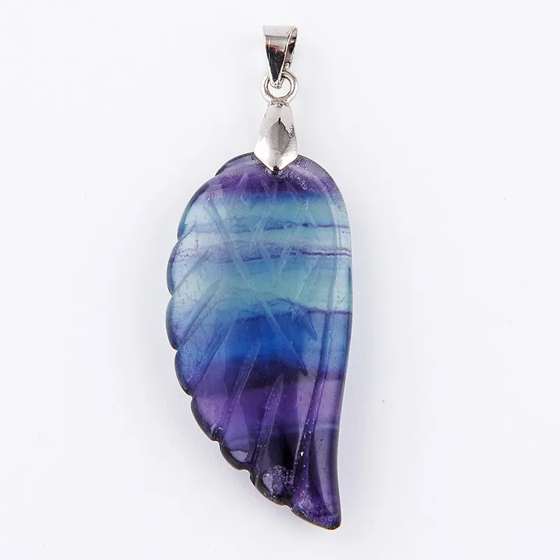 New 1Pc Silver Plated Vintage Girl's Freedom Angel Wing Fluorite Stone Pendant Charm For Women Necklace Choker Jewelry