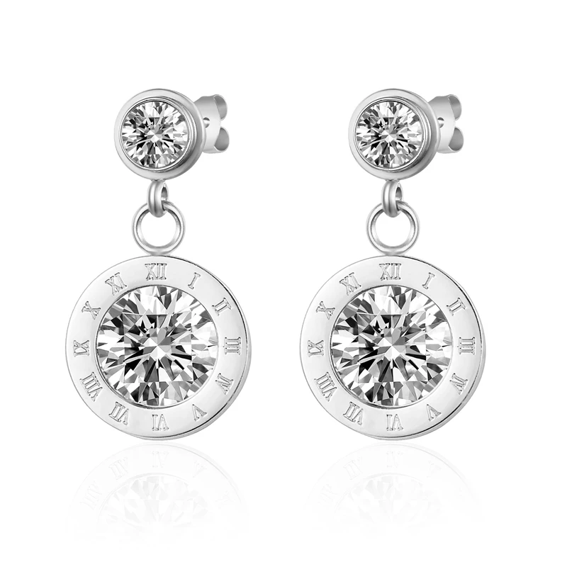 Mode Marke Schmuck Top Qualität Nette Zirkon Tropfen Ohrringe Titan Stahl Römischen Ziffern Ohrringe Für Frauen Beste Valentinstag Geschenk – Detail 7