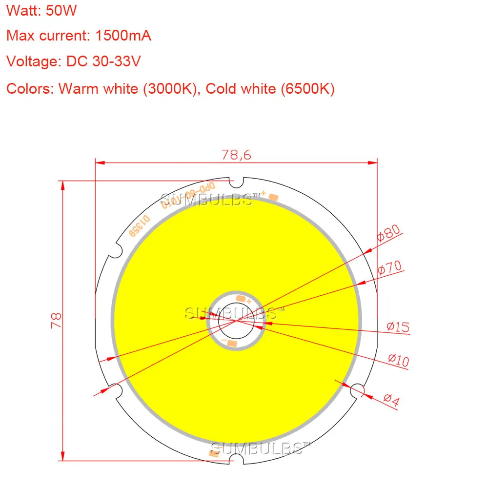 Ultra Bright 50W DC 30-33V 1.5A  LED COB Chip On Board Round Lamp Natural Cold White Lighting For DIY Downlight Floodlight