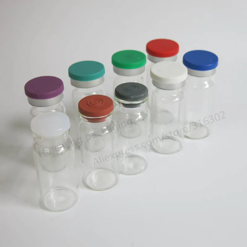 100 x 10ml Clear Injection Glass Vial with Plastic-Aluminium Cap1/3oz  Transparent Glass Bottle 10cc Glass Containers