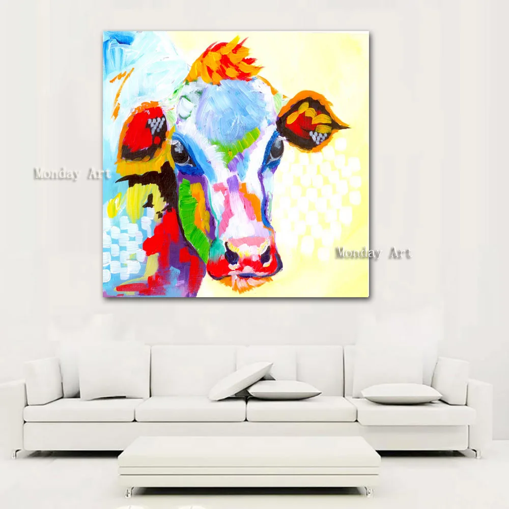 

large Hand Painted Abstract cow Animal Oil Painting On Canvas Children's Room Wall Picture For Living Room hotel home Decoration