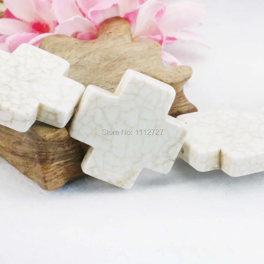 Accessory Crafts 34mm Cross Turkey Howlite Chalcedony Loose Beads DIY 15inch Lucky Prayer Stone Jewelry Making Fitting Female