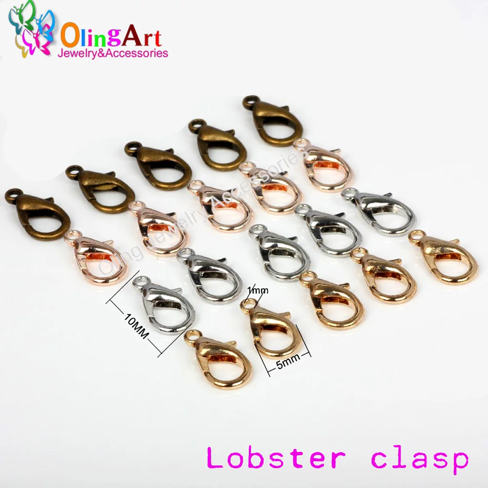 OlingArt 10mm 72pcs/lot Alloy Lobster Clasps Hooks Bronze/Gold-color/Silver-color for Necklace DIY Jewelry making Findings