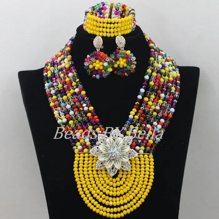 Banana Yellow Nigerian Wedding African Beads Jewelry Set Multicolor African Fashion Jewelry Set Crystal Free Shipping ABF545