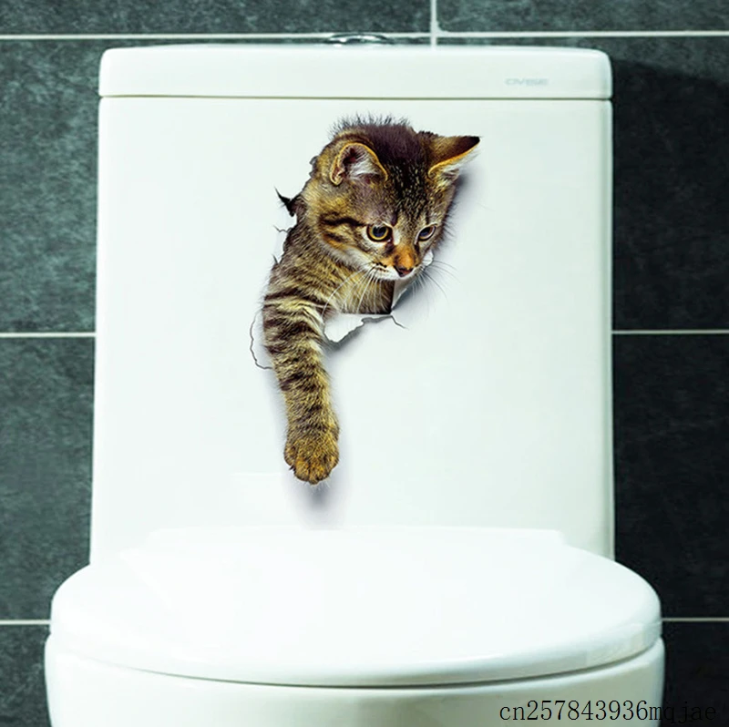 200pcs Cats 3D Wall Sticker Toilet Stickers Hole View Art Sticker Vivid Wall Poster Bathroom Home Decoration