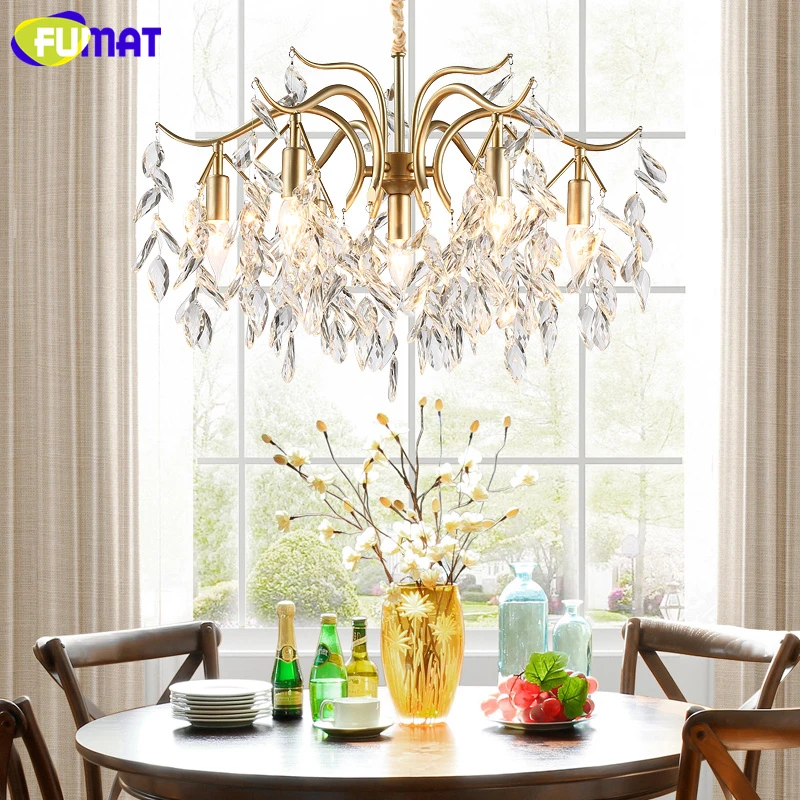 

Американская хрустальная люстра FUMAT, золотая металлическая винтажная пастральная хрустальная люстра для гостиной, столовой, светодиодный кристаллический осветительный прибор