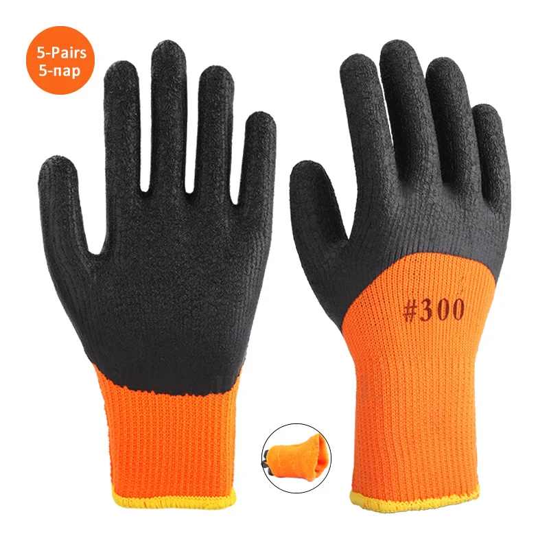 5-Pairs Winter Thermal Anti-Slip Waterproof Work Gloves Latex Rubber Coated For Garden Repairing Builder Work Safety Gloves