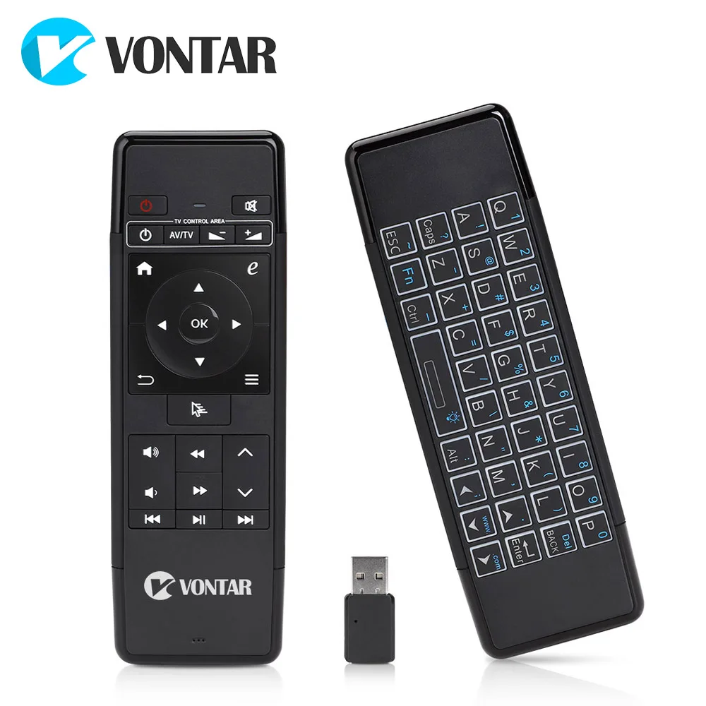 VONTAR 2.4GHz Air Mouse Wireless Keyboard 6-Axis IR Learning Remote Control with Backlit rechargable for Android TV BOX PC