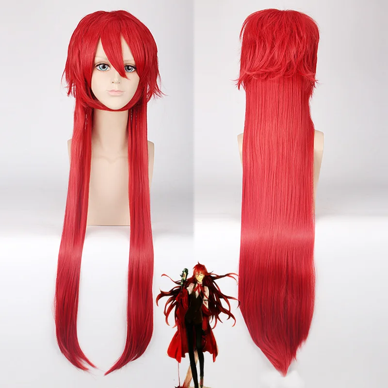 Black Butler Grell Sutcliff Long Straight Layered Red Cosplay Wig Synthetic Hair Halloween Costume Party Play Wigs For Men Women