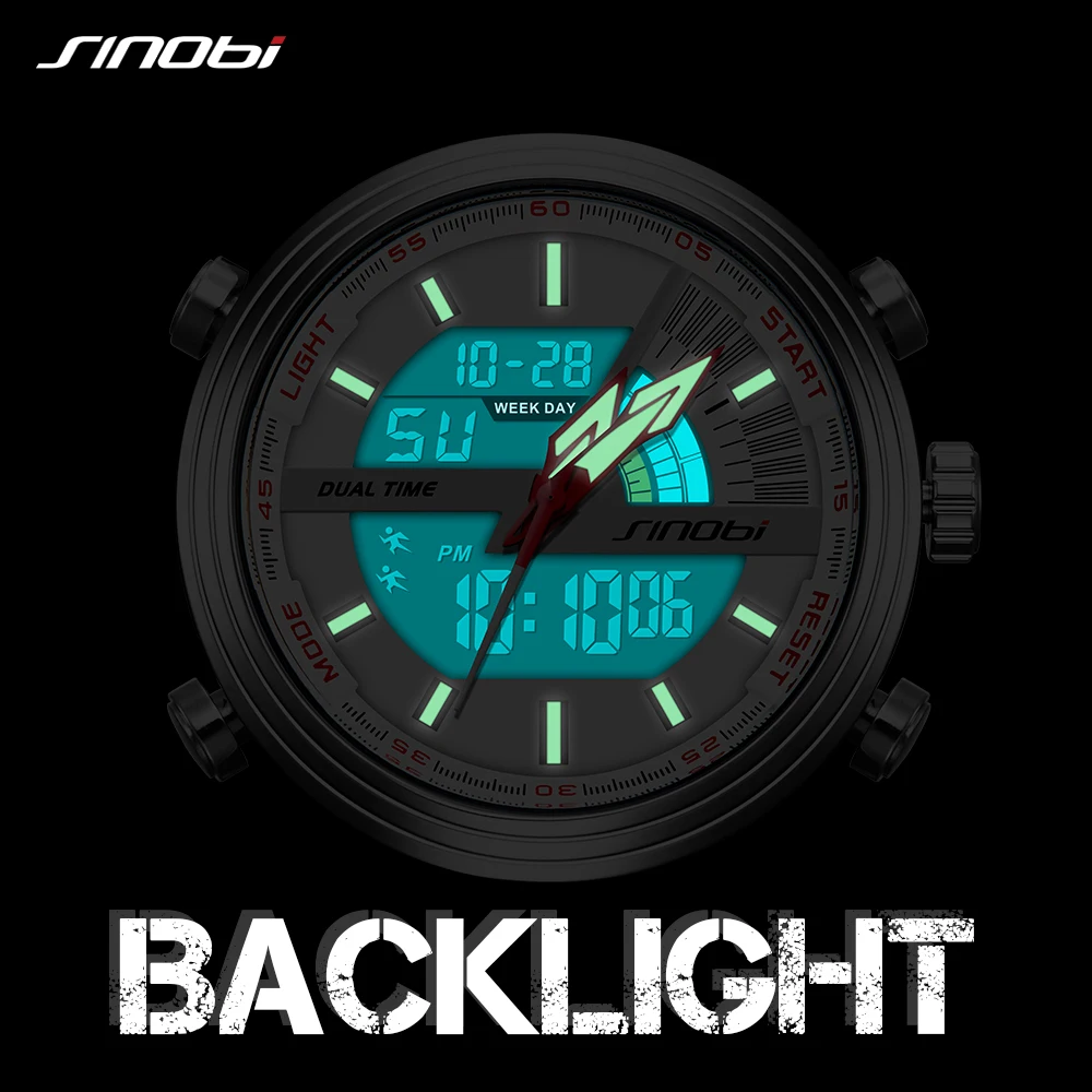 Sinobi Men Military Watch 50m Waterproof Wristwatch LED Quartz Clock Sport Watch Male relogios masculino Sport G Watch Men Shock