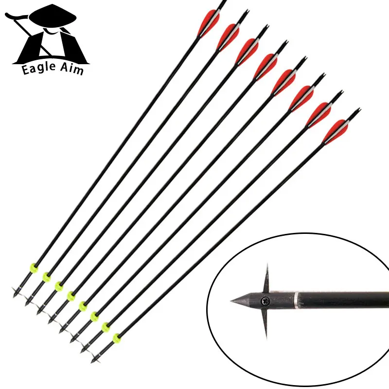 6pcs Hunting Crossbow Archery Bolts 82cm Length Glass Fiber Shaft Fishing Arrow for Compound Recurve Bow Shooting