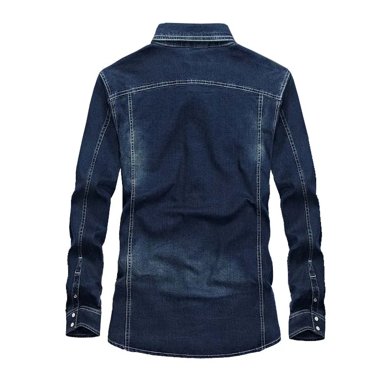 Nieuwe Mode Mannen Shirt Katoen Denim Lange Mouw Casual Shirts Big Size Blouse 3XL 4XL Kleding