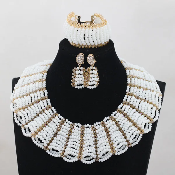 

White and Gold Costume African Jewellery Sets Wedding Chunky Crystal Beads Jewelry Set for Brides Free ShippingABL997