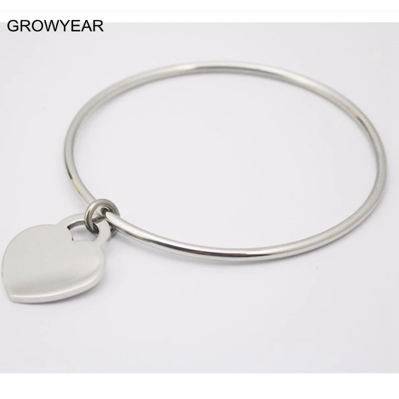 Silver color Heart Charm Bracelet Women Stainless Steel Wire Bangle Bracelet Charm Jewelry High Quality