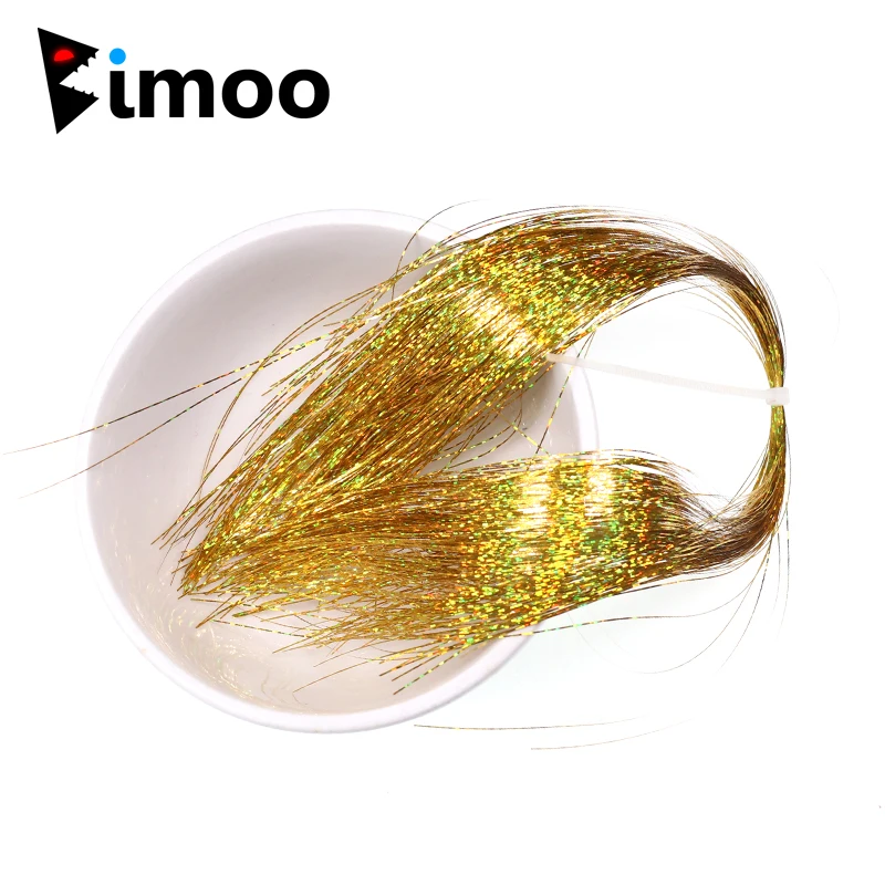 Bimoo 5Packs 0.35mm Flashabou Tinsel Fly Tying Holographic Tinsel Flash for Jig Hook Lure Making Material 120Strands Gold Silver