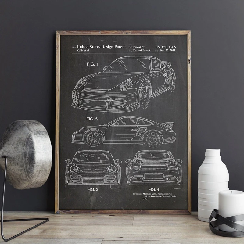 Car Patent for Porsches Artwork Prints Sports Car Canvas Wall Art Poster Room Decor Blueprint Art Painting Picture Gift idea