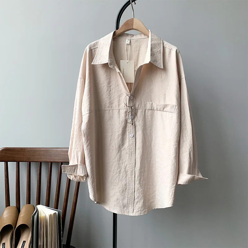 Casual Women Blouse Loose Oversized Long Sleeve Turn Down Collar Button Up Tops Big Cotton Shirts Korean Fashion Clothing