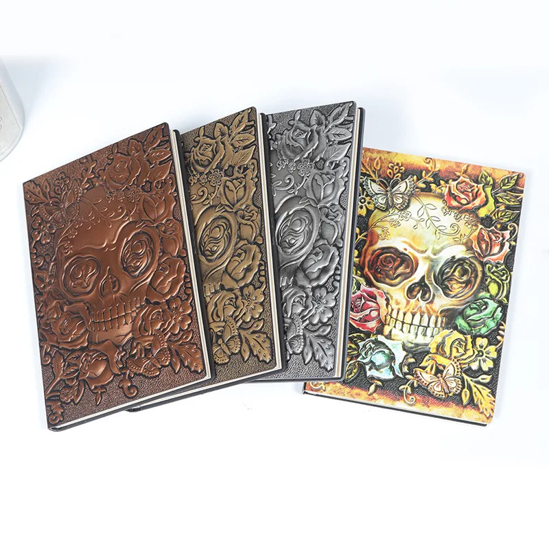 1pcs Creative Retro Emboss PU Cover Notebook Fashion Skull A5 Daily Memos Notepad Practical Business Office Halloween Gift